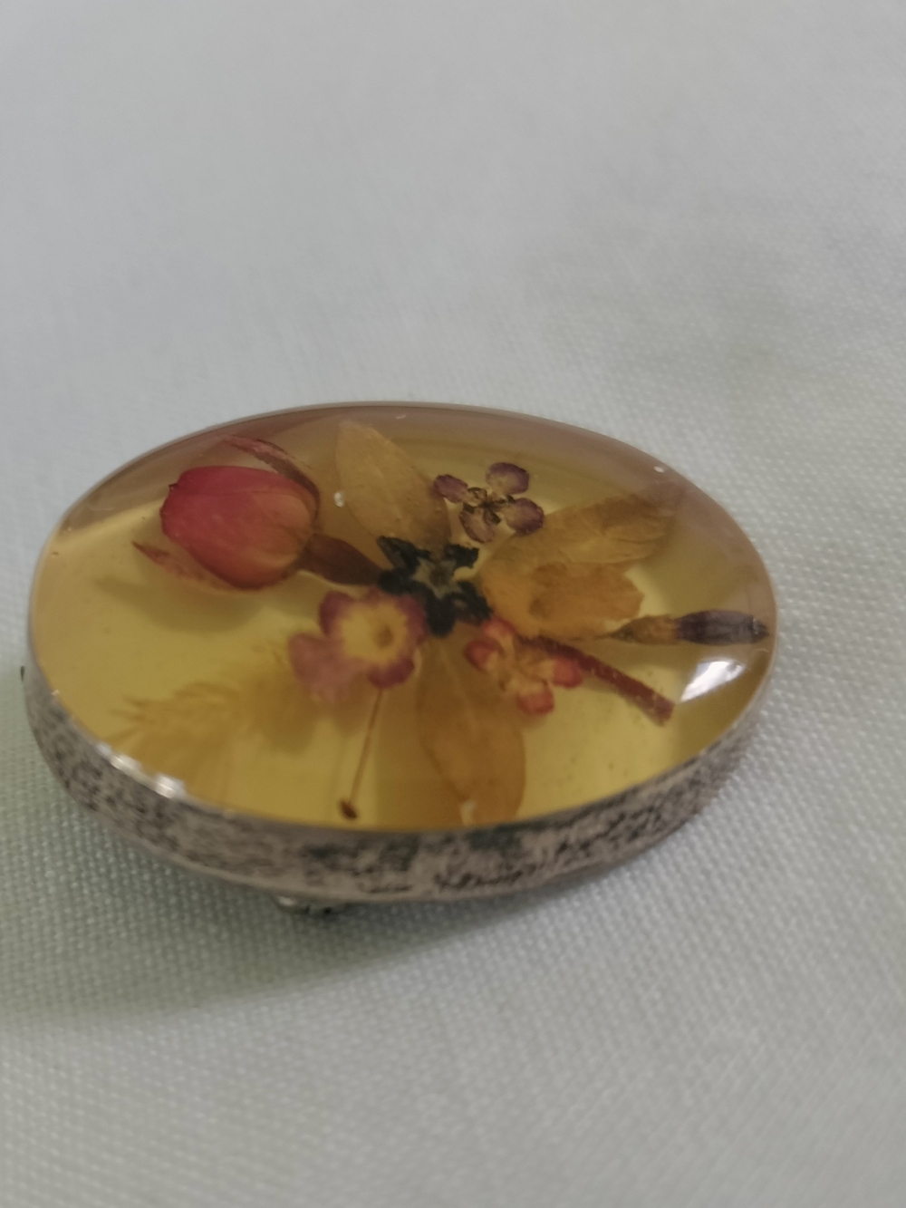 Floral Resin Brooch-TS Mexico Sterling Pendant Vintage 925